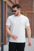Erkek Dikey çizgili Ottoman Kumaş Kısa Kollu T-shirt resmi